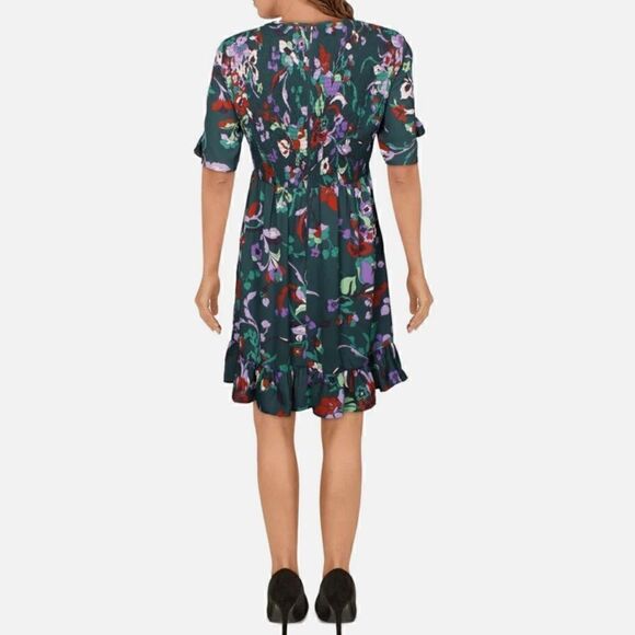 Kate Spade Fleur Nouveau dark green floral smocked ruffle mini dress size 0 - Picture 17 of 17